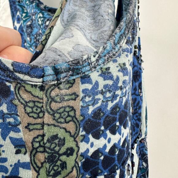 BILA Blue Printed Scoop Neck Embellished Lace Hem Tank Top Women's Size Small - Picture 4 of 10